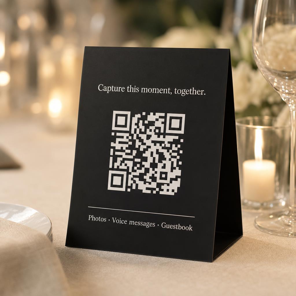 Printed QR code card on an event table